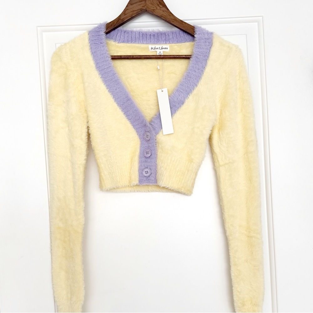 NWT For Love and Lemons Yellow Purple Cropped Cardigan XS